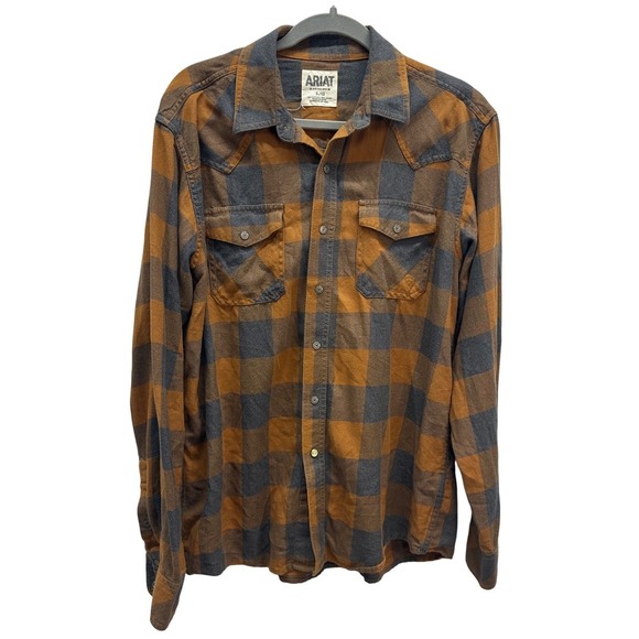 Ariat Retro Fit Plaid Western Flannel Shirt Long Sleeve Button Up Size Large - Picture 1 of 7
